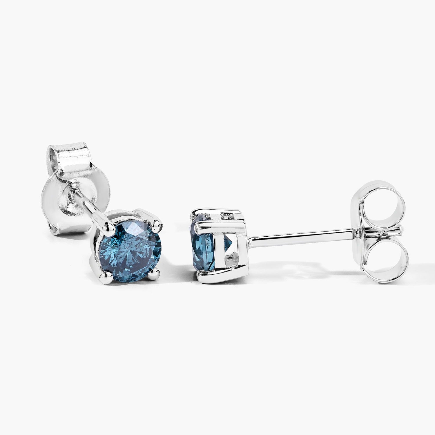 0.65 Cttw Round Teal Blue Diamond 14K Gold Solitaire Stud Earrings