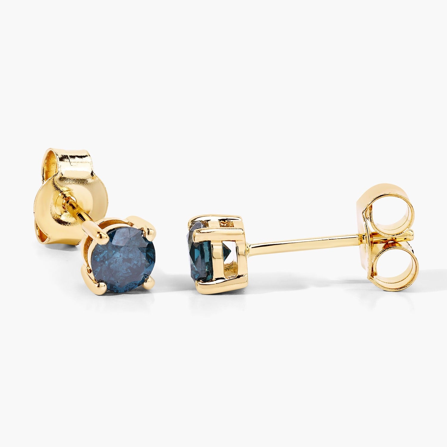 0.65 Cttw Round Teal Blue Diamond 14K Gold Solitaire Stud Earrings