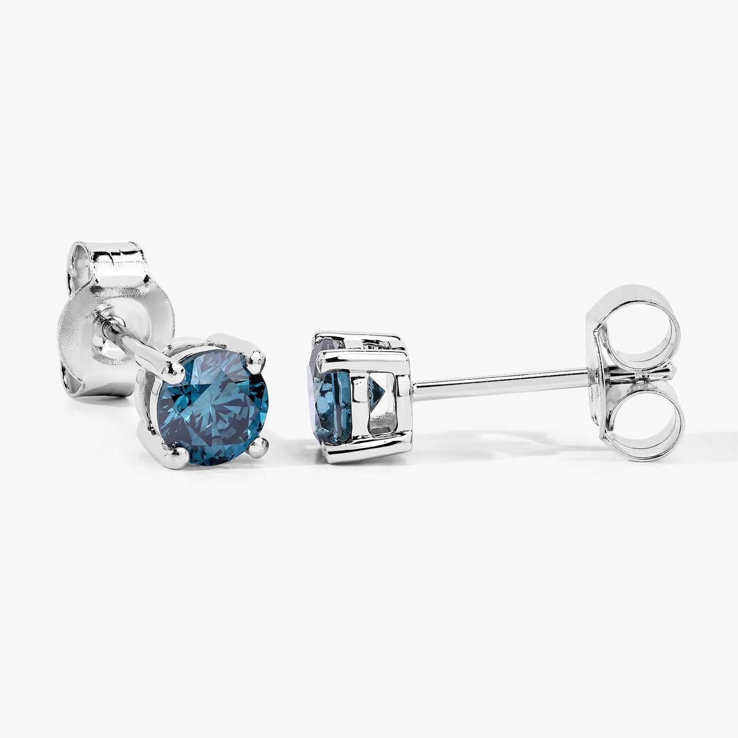 0.80 Cttw Round Teal Blue Diamond 14K Gold Solitaire Stud Earrings