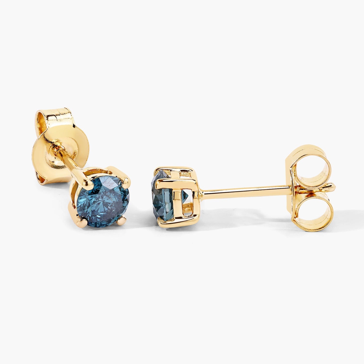 0.73 Cttw Round Teal Blue Diamond 14K Gold Solitaire Stud Earrings