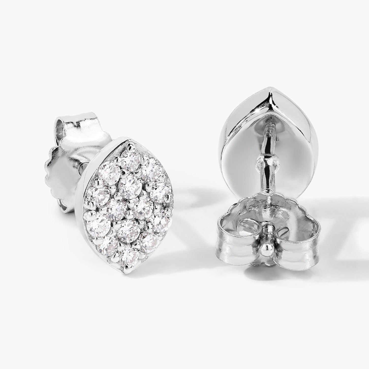 0.50 Cttw Round White Lab Diamond Pavé Rhodium Plated Silver Marquise Cluster Stud Earrings