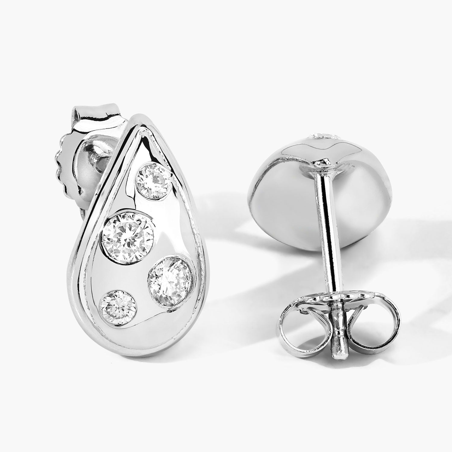 0.50 Cttw Round White Lab Diamond Bezel Rhodium Plated Silver Teardrop Stud Earrings