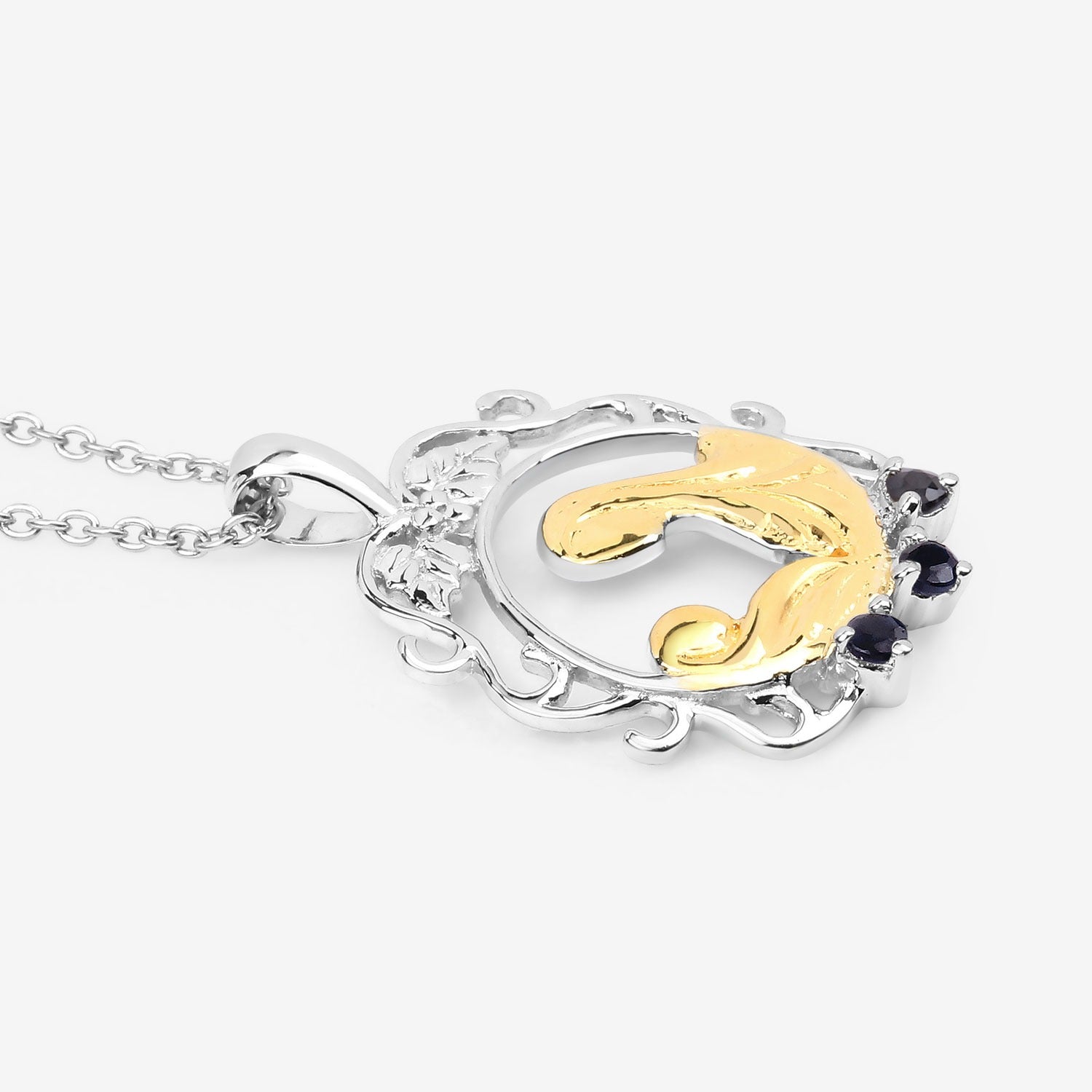 Round Blue Sapphire Prong Silver Pendant Necklace
