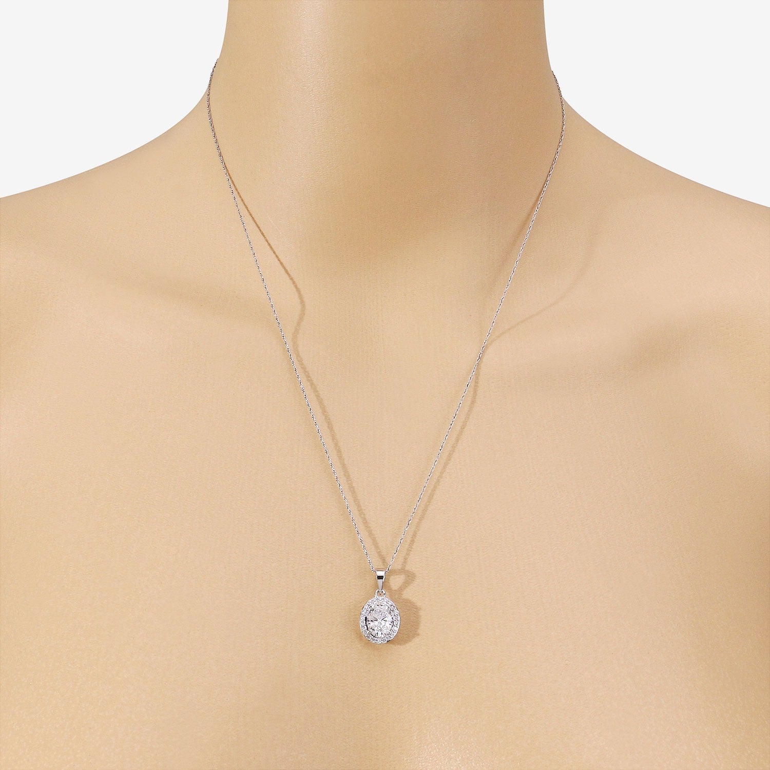 Lab Grown Diamond Prong Bridal Oval Halo Platinum Pendant