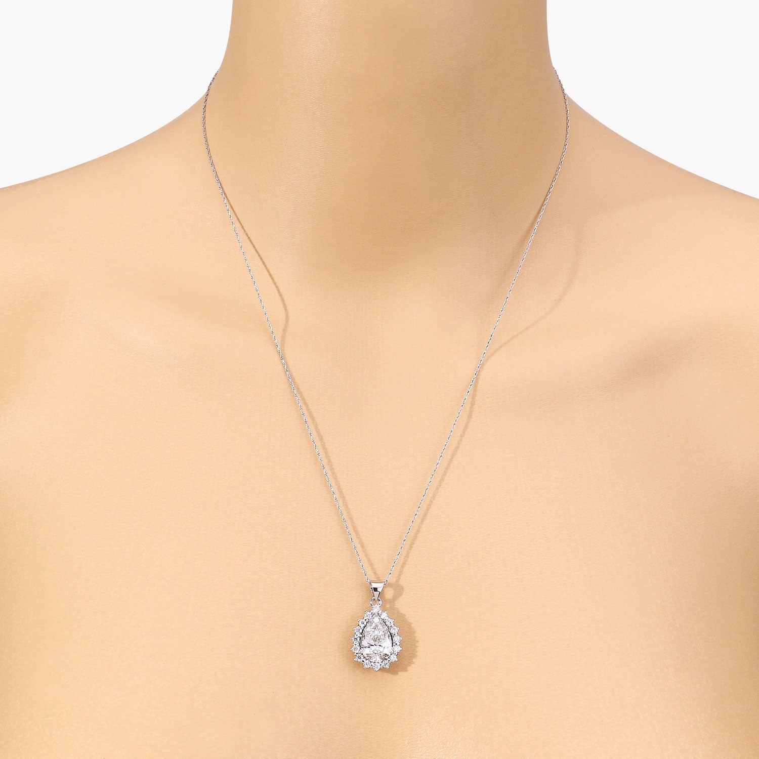 3.56 Ct Pear Lab Diamond Prong Platinum Halo Floral Teardrop Bridal Pendant