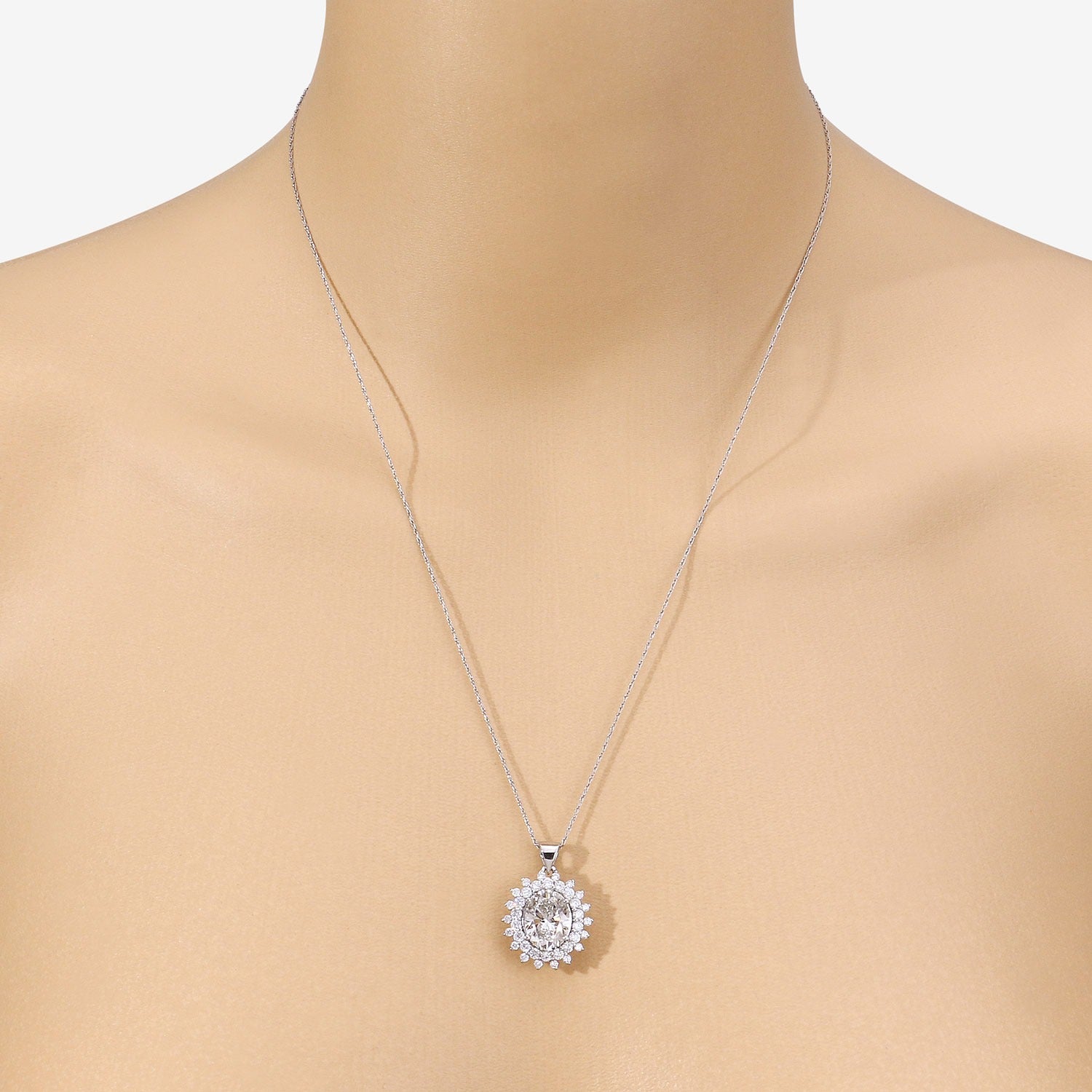 3.79 Ct Lab Grown Diamond Platinum Oval Floral Halo Bridal Pendant