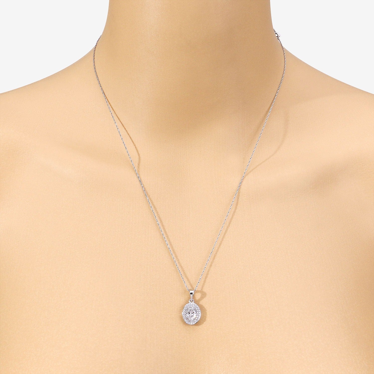 0.92 Ct Oval Lab Grown Diamond Prong Platinum Double Halo Bridal Pendant