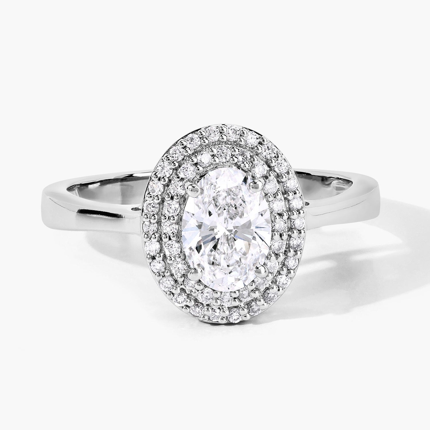 0.91 Ct Oval Lab Grown Diamond Prong Platinum Double Halo Bridal Ring