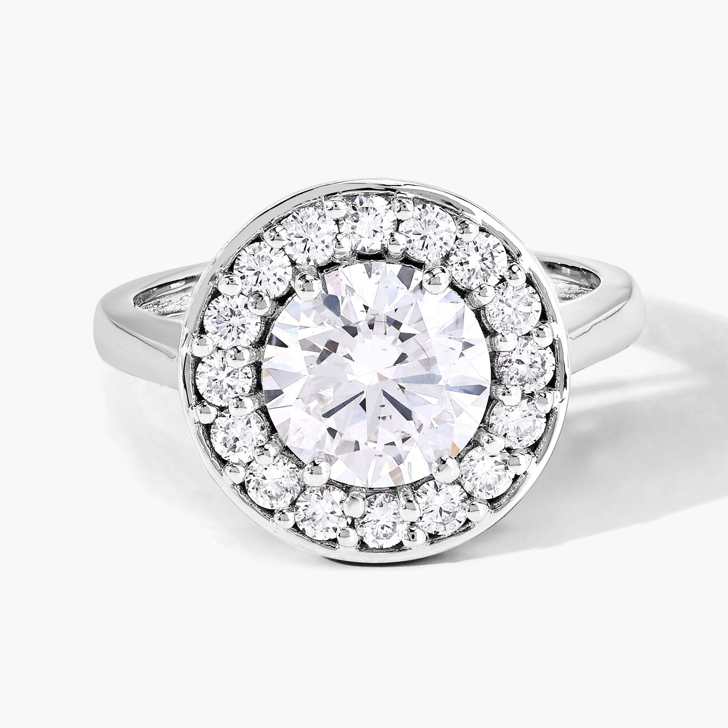 2.48 Ct Round Lab Grown Diamond Prong Platinum Halo Bridal Ring