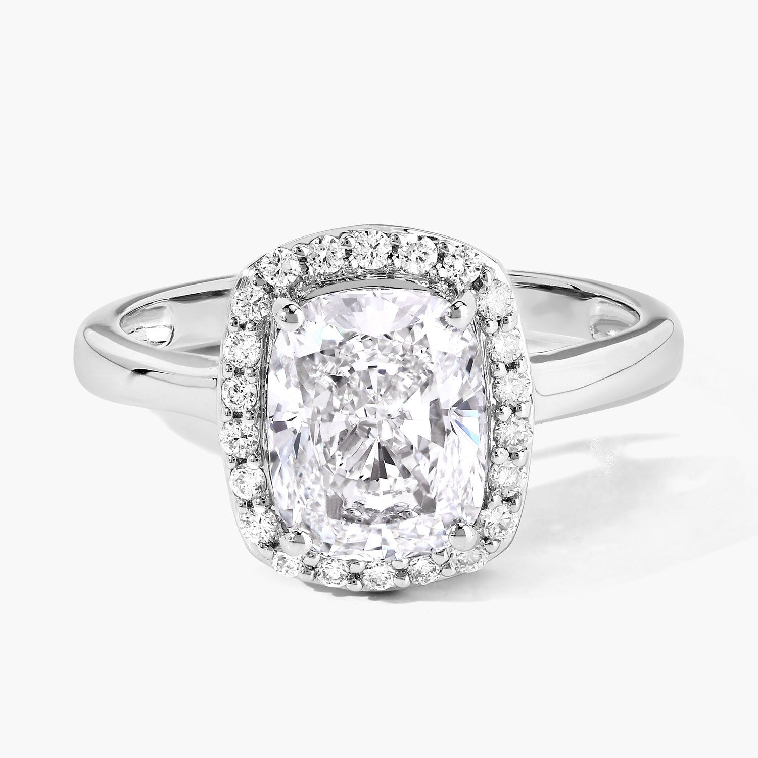 2.74 Ct Cushion Lab Grown Diamond Prong Platinum Bridal Halo Ring