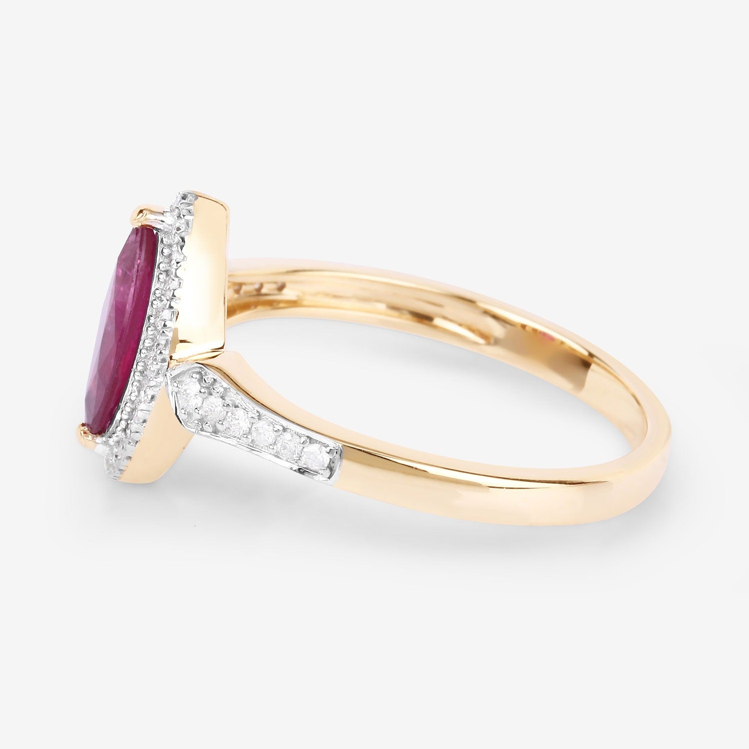 1.14 Ct Marquise Cut Pink Ruby and White Diamond Prong 14K Yellow Gold Halo Pave Ring