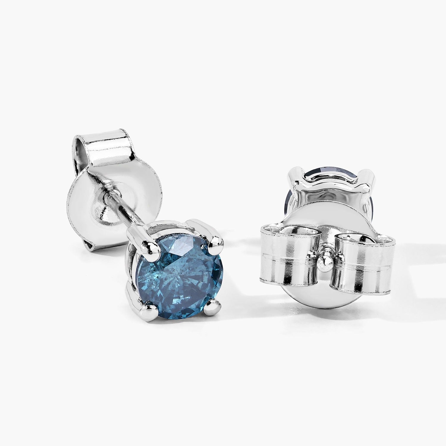 0.73 Cttw Round Teal Blue Diamond 14K Gold Solitaire Stud Earrings
