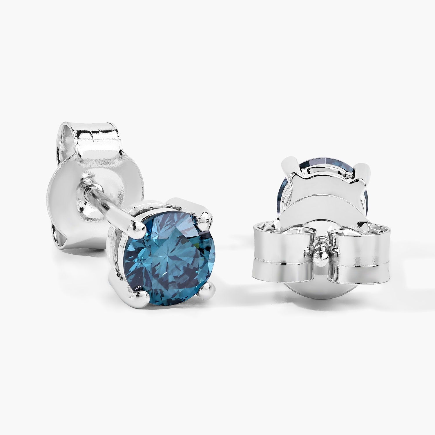 0.80 Cttw Round Teal Blue Diamond 14K Gold Solitaire Stud Earrings