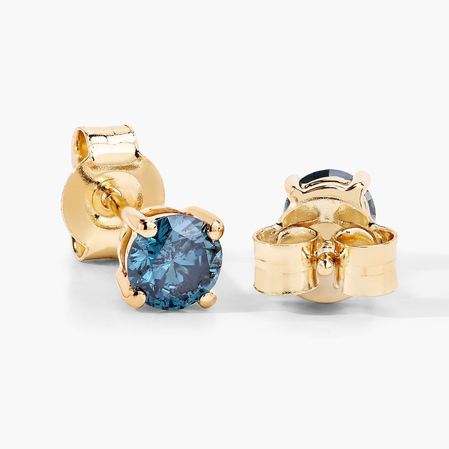 0.73 Cttw Round Teal Blue Diamond 14K Gold Solitaire Stud Earrings