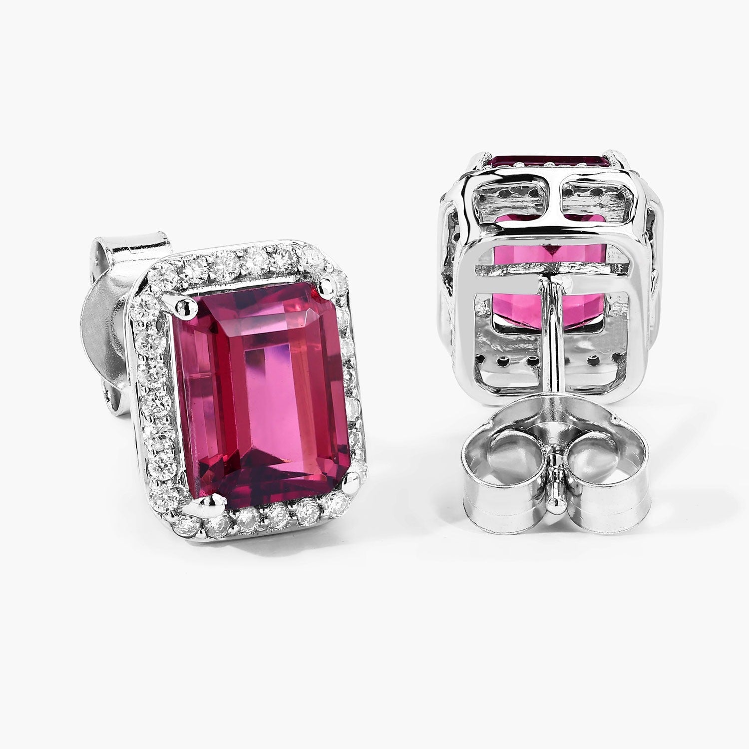 Rubellite and White Diamond 14K White Gold Earrings