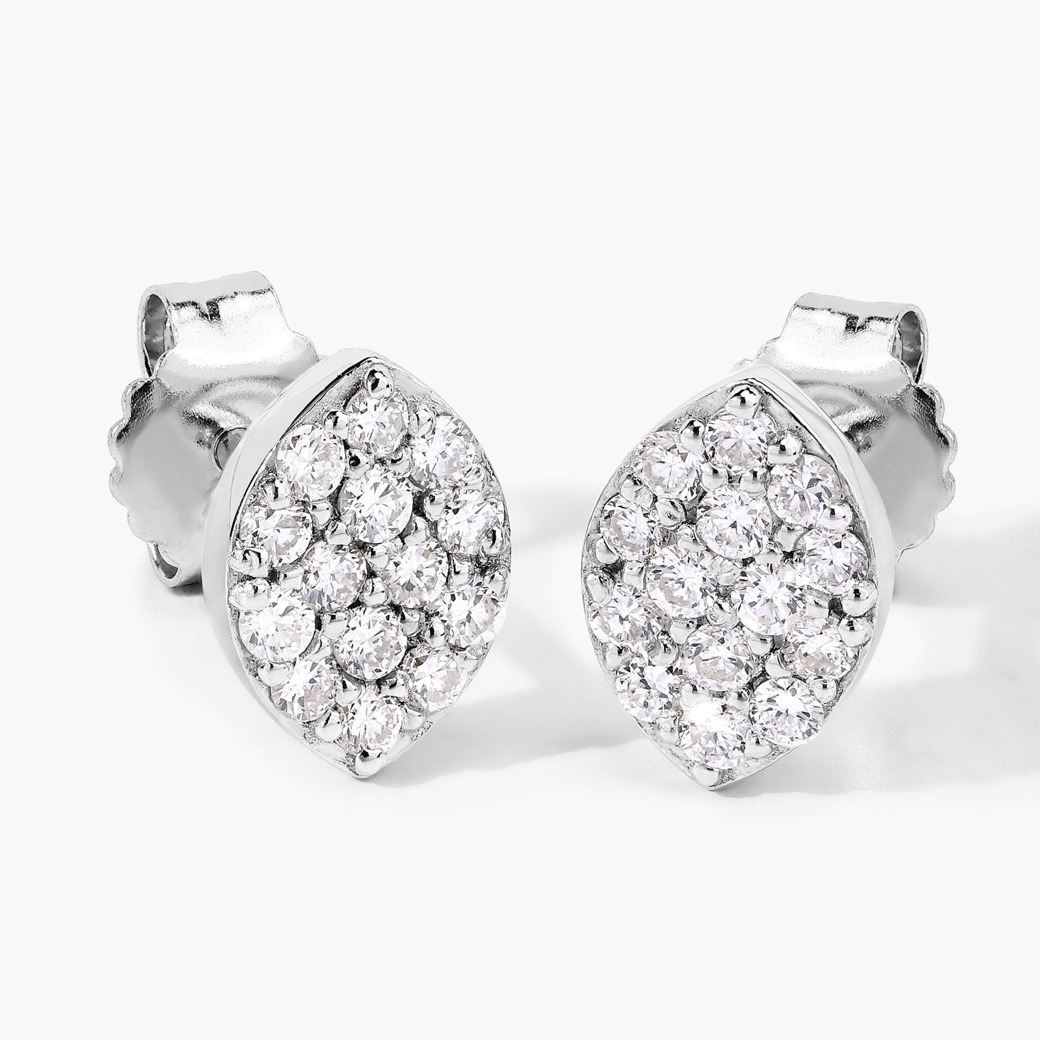 0.50 Cttw Round White Lab Diamond Pavé Rhodium Plated Silver Marquise Cluster Stud Earrings