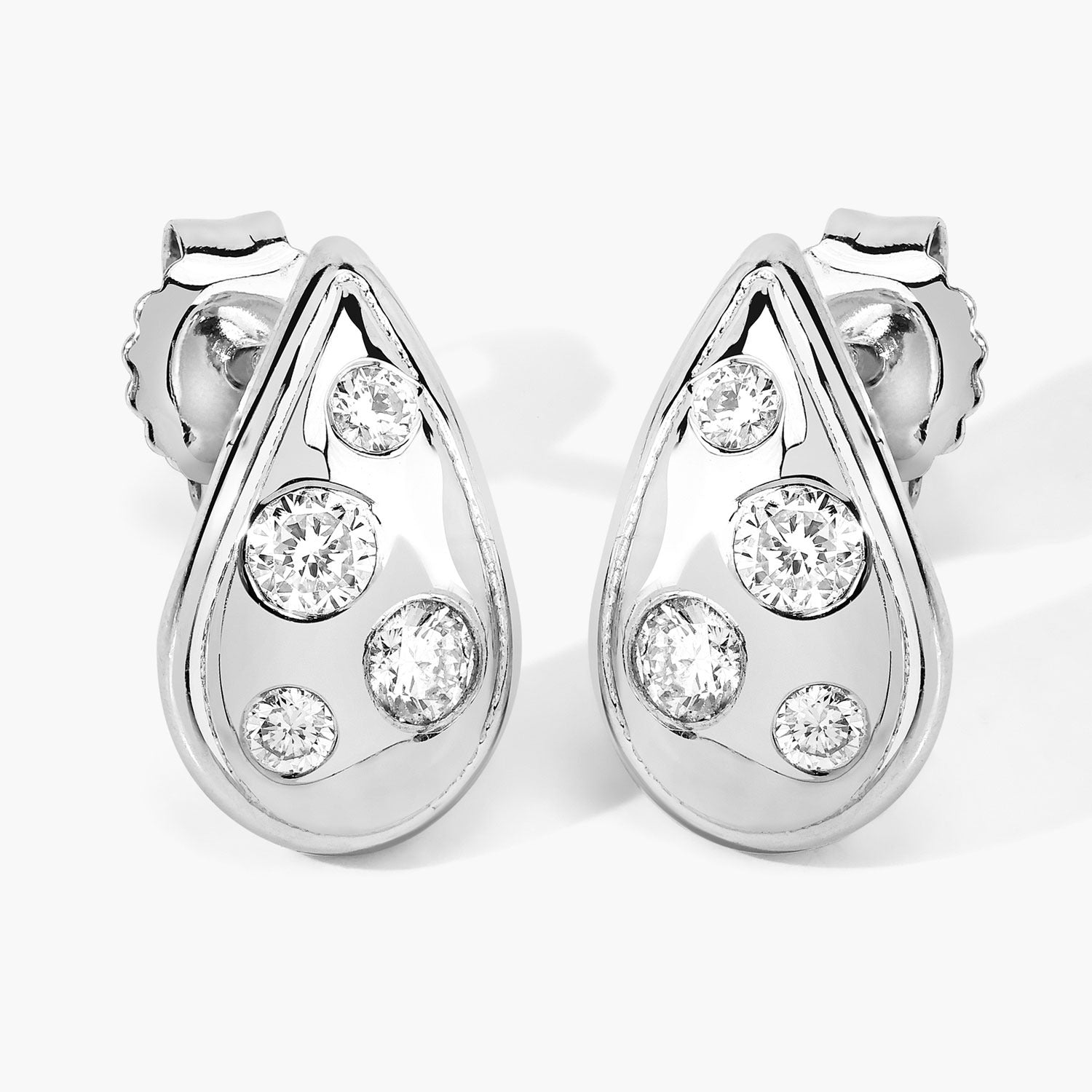 0.50 Cttw Round White Lab Diamond Bezel Rhodium Plated Silver Teardrop Stud Earrings