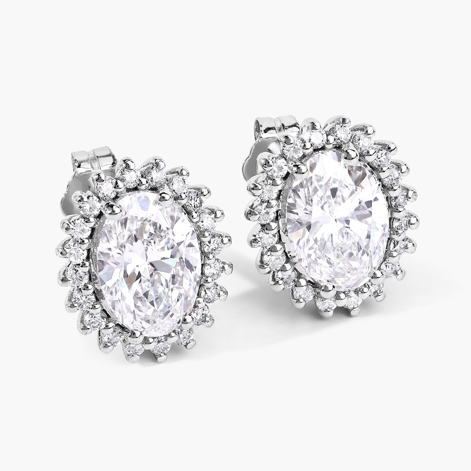 2.44 Ct Oval Lab Grown Diamond Prong Platinum Bridal Halo Floral Stud Earrings