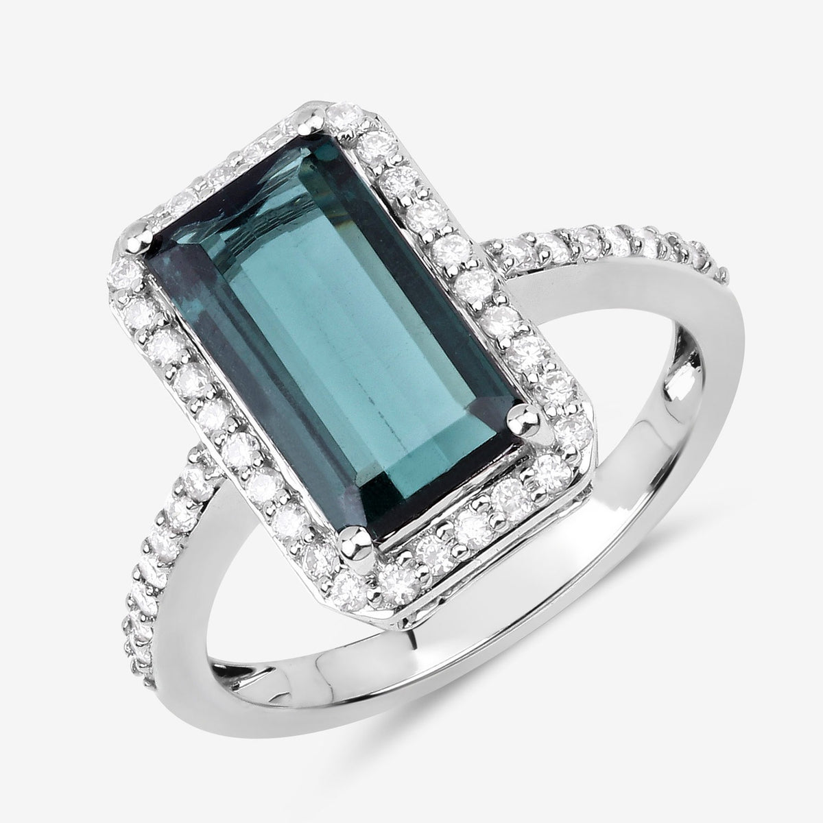 2.90 Cttw Octagon Green Tourmaline and Diamond 14K White Gold Bridge Ring