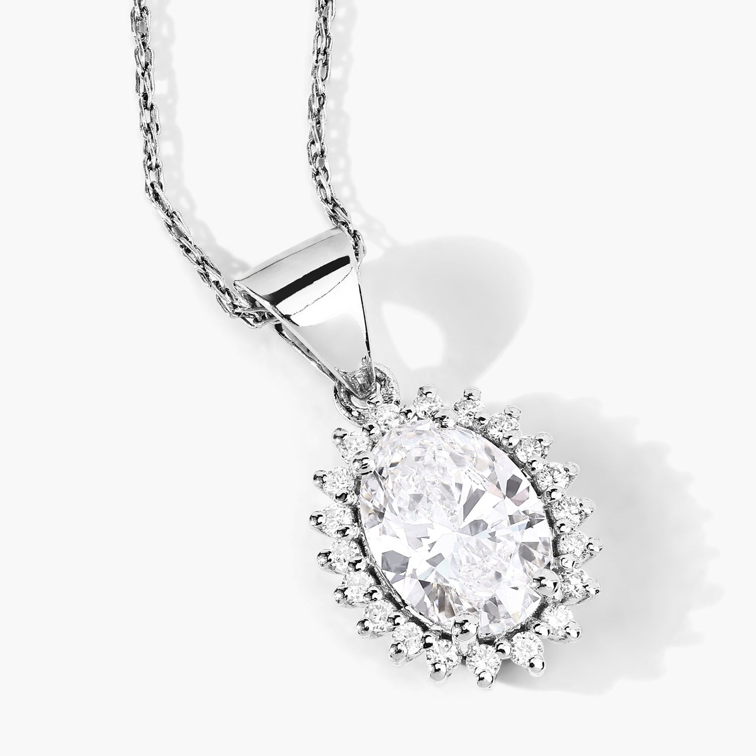 1.23 Ct Oval Lab Grown Diamond Bridal Floral Halo Platinum Pendant