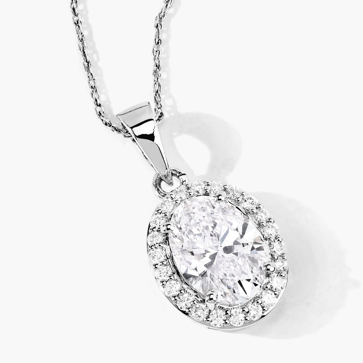 Lab Grown Diamond Prong Bridal Oval Halo Platinum Pendant