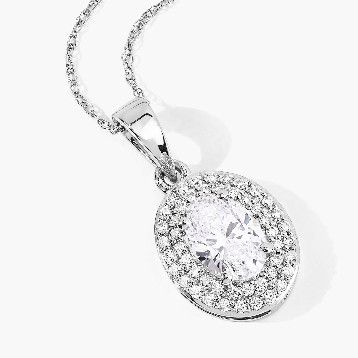 0.92 Ct Oval Lab Grown Diamond Prong Platinum Double Halo Bridal Pendant