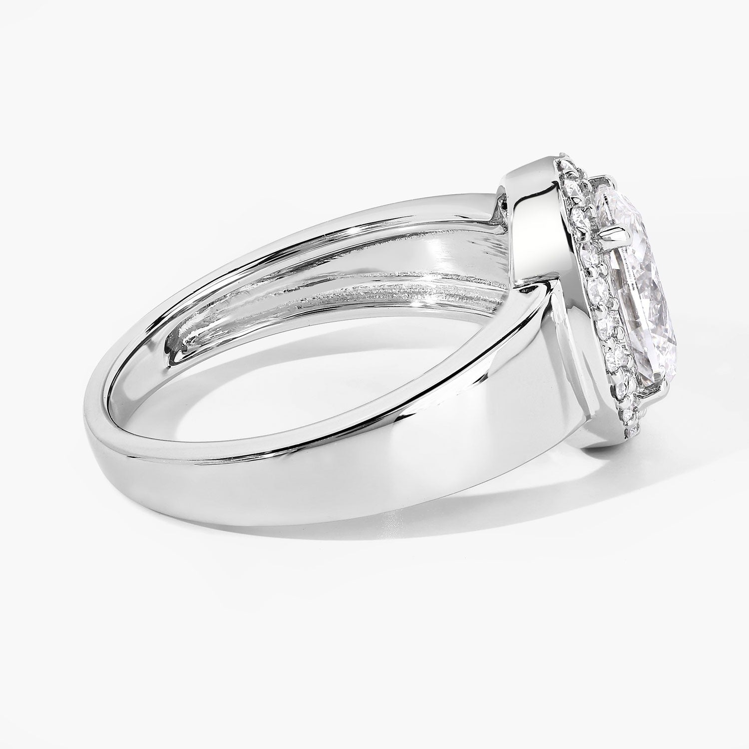 1.80 Ct Oval Lab Grown Diamond Prong Thick Band Platinum Halo Bridal Ring