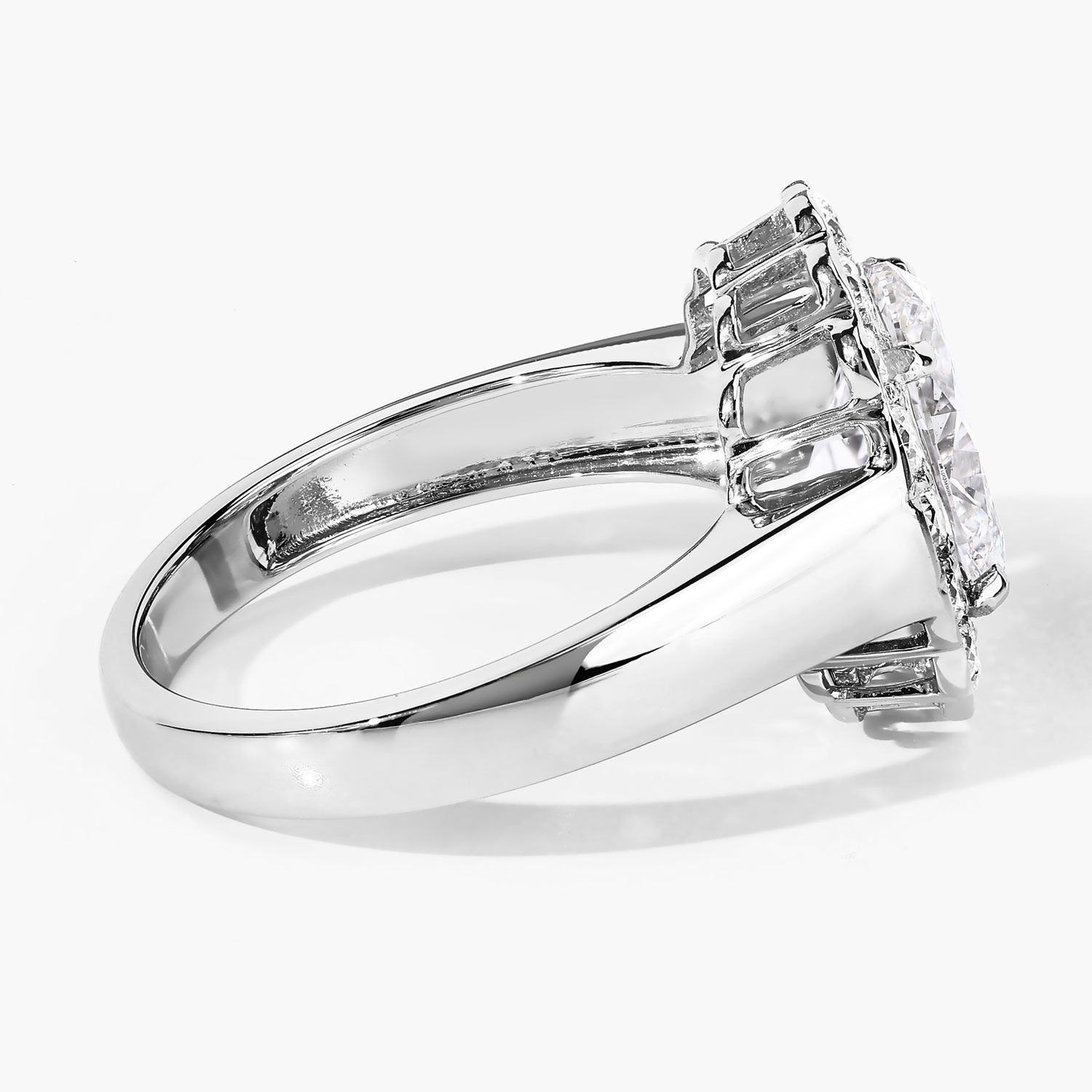 2.48 Ct Oval Lab Grown Diamond Prong Platinum Floral Halo Bridal Ring