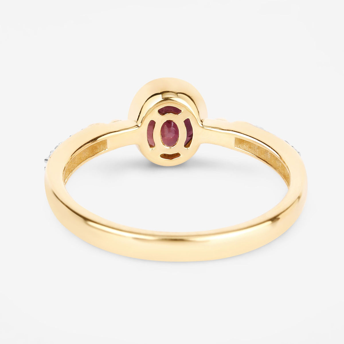 1.00 Cttw Oval Red Ruby and Diamond Pave 14K Yellow Gold Bridge Ring