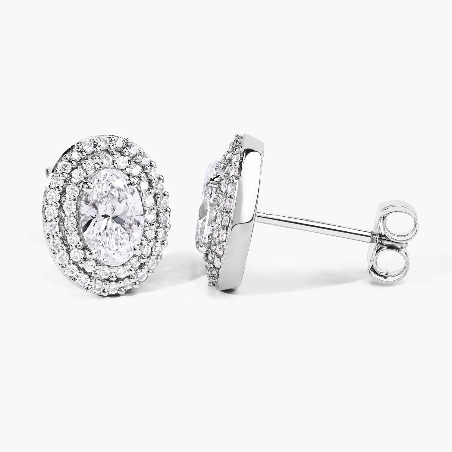 1.32 Ct. Oval Lab Grown Diamond Prong Platinum Double Bridal Halo Stud Earrings