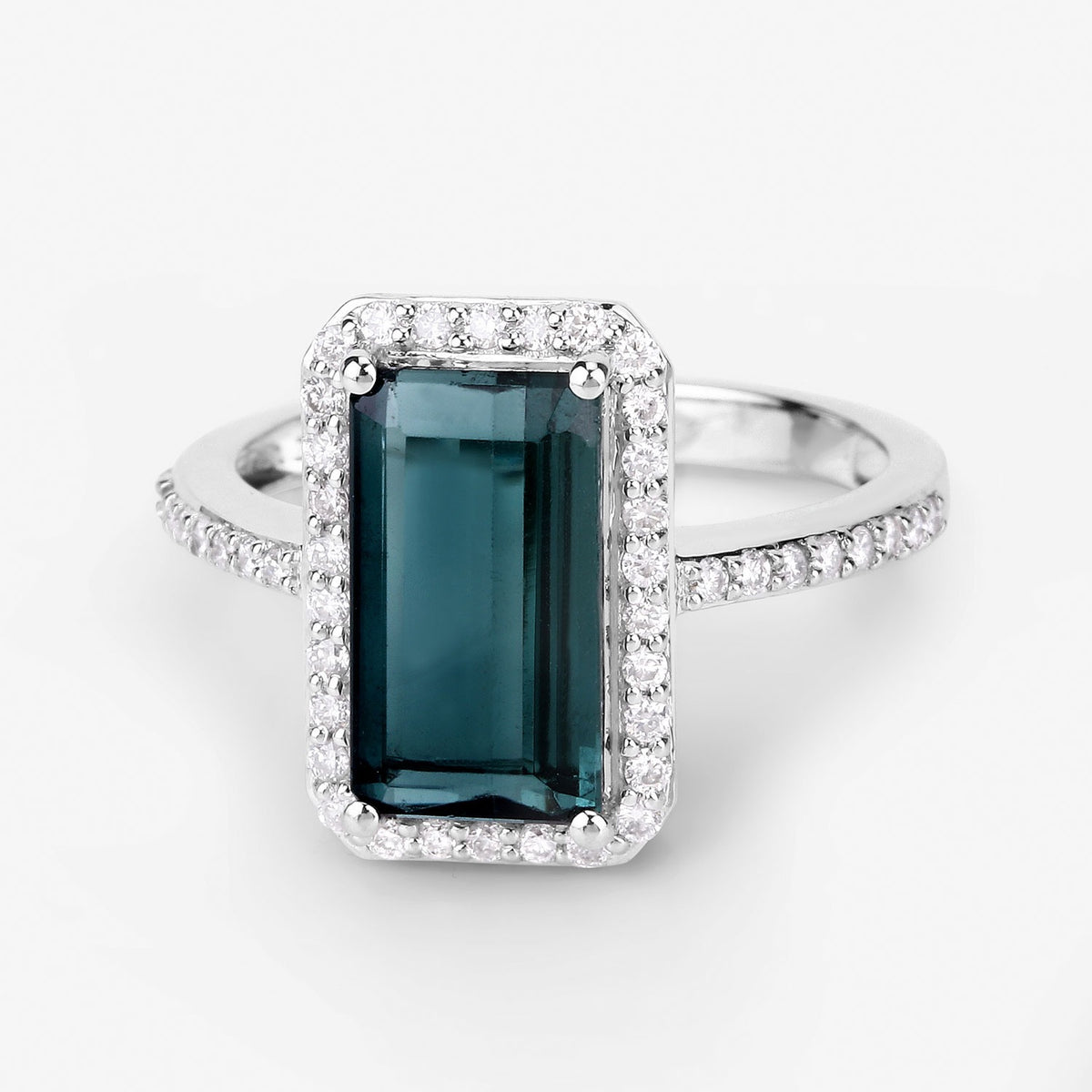 2.90 Cttw Octagon Green Tourmaline and Diamond 14K White Gold Bridge Ring