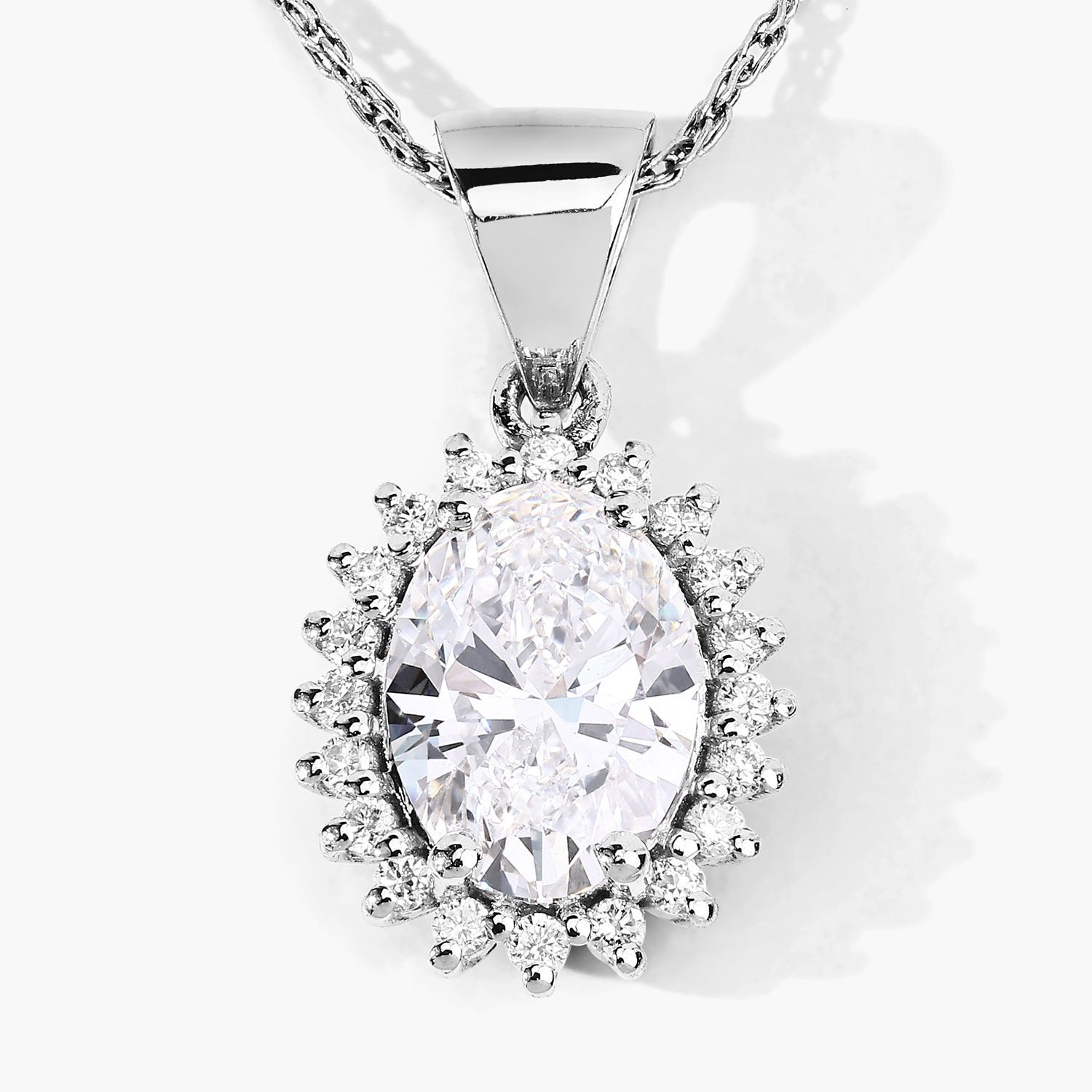 1.23 Ct Oval Lab Diamond Platinum Floral Bridal Halo Pendant