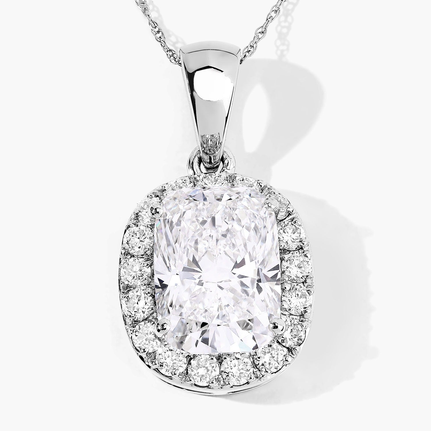 4.58 Ct Lab Grown Diamond Platinum Cushion Bridal Halo Pendant