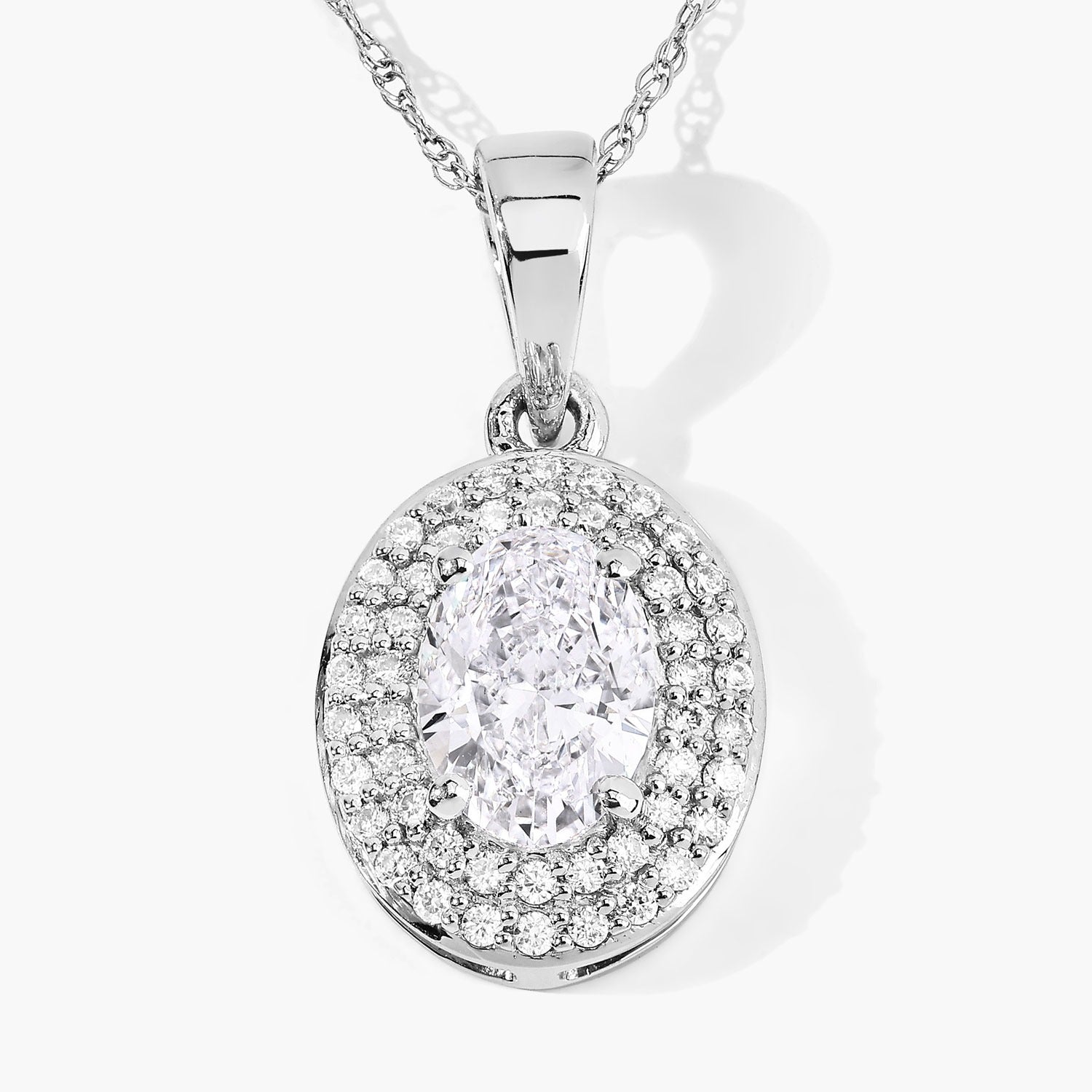 0.92 Ct Oval Lab Grown Diamond Platinum Double Halo Bridal Pendant