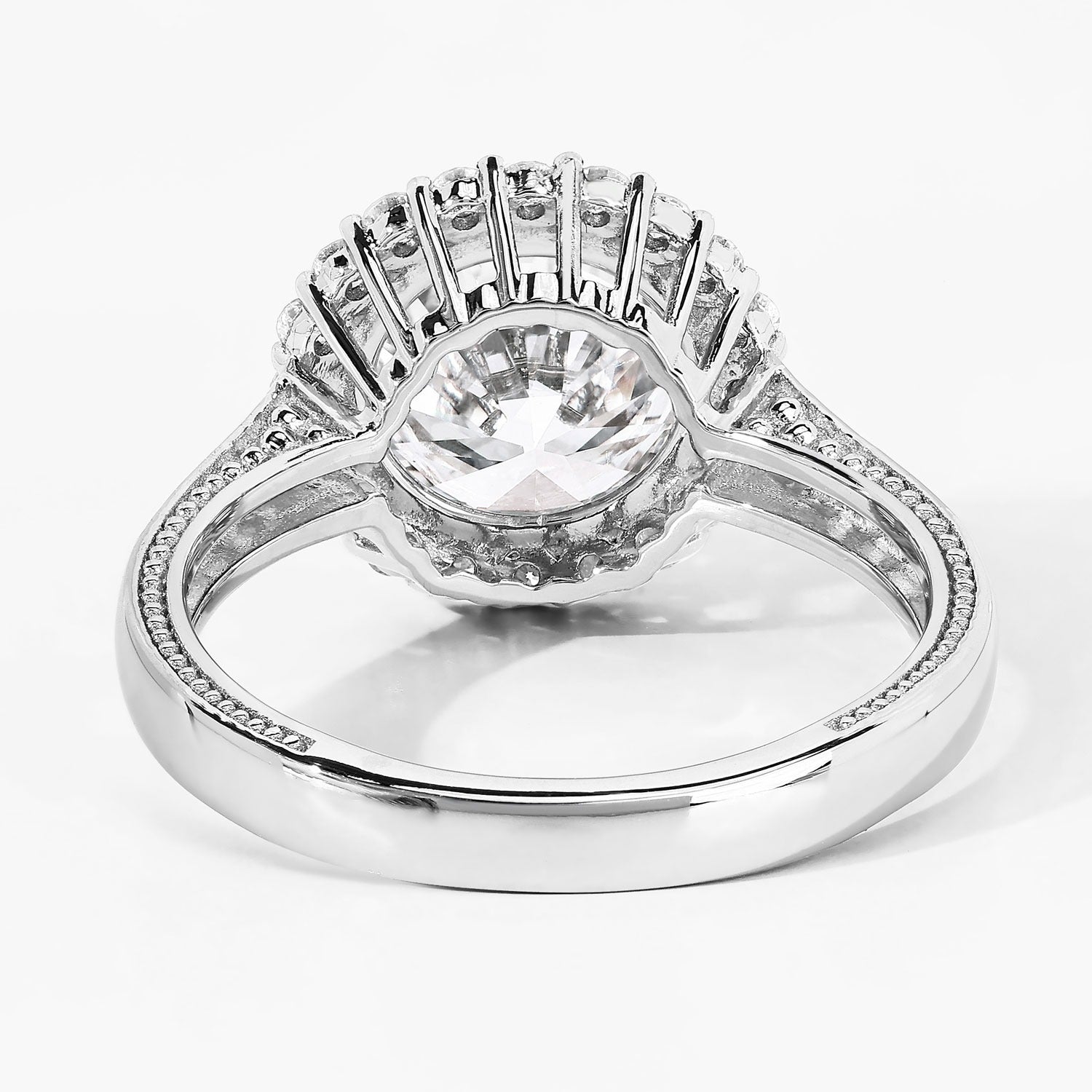 3.64 Ct Round Lab Diamond Platinum Bridal Halo Pave Cathedral Ring