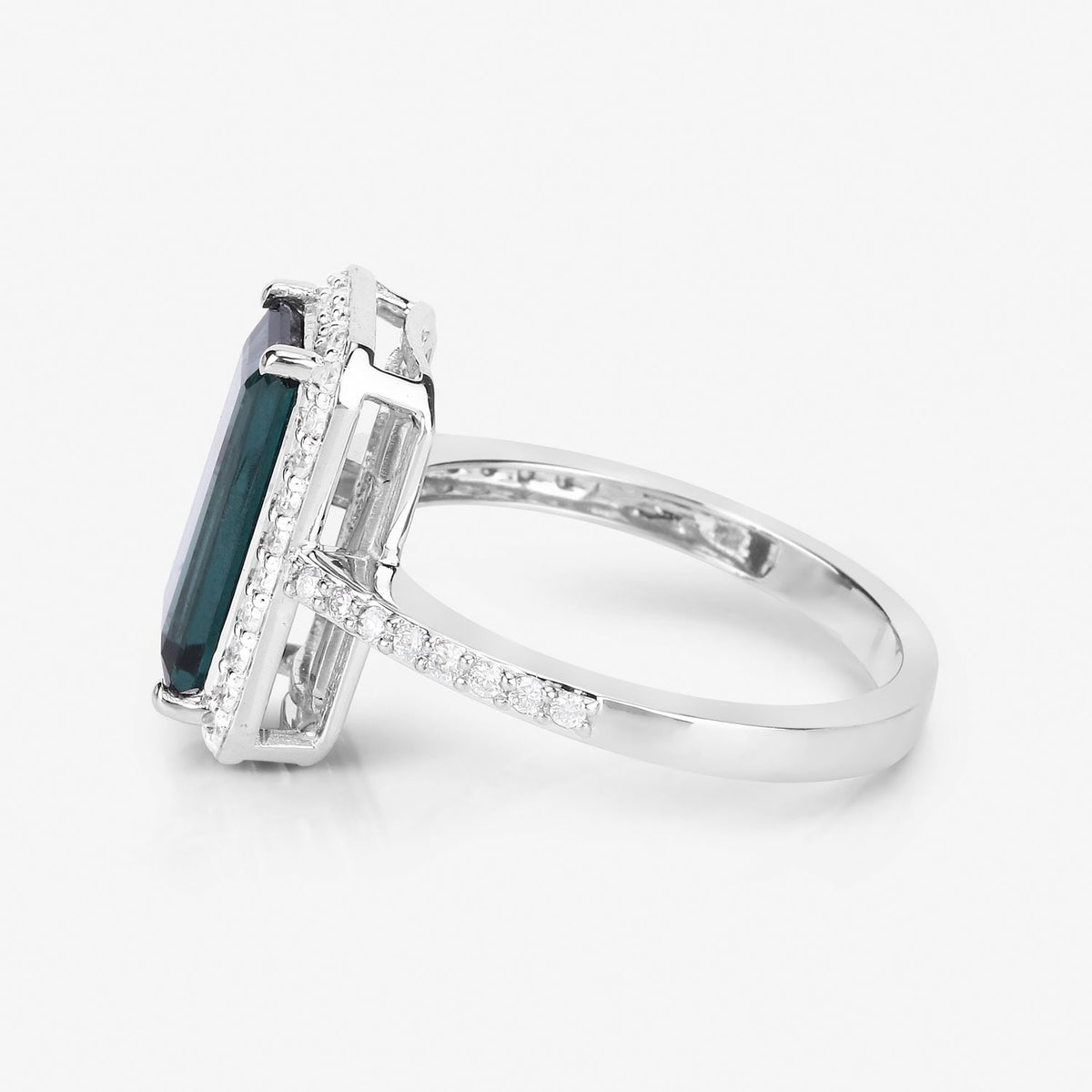 2.90 Cttw Octagon Green Tourmaline and Diamond 14K White Gold Bridge Ring