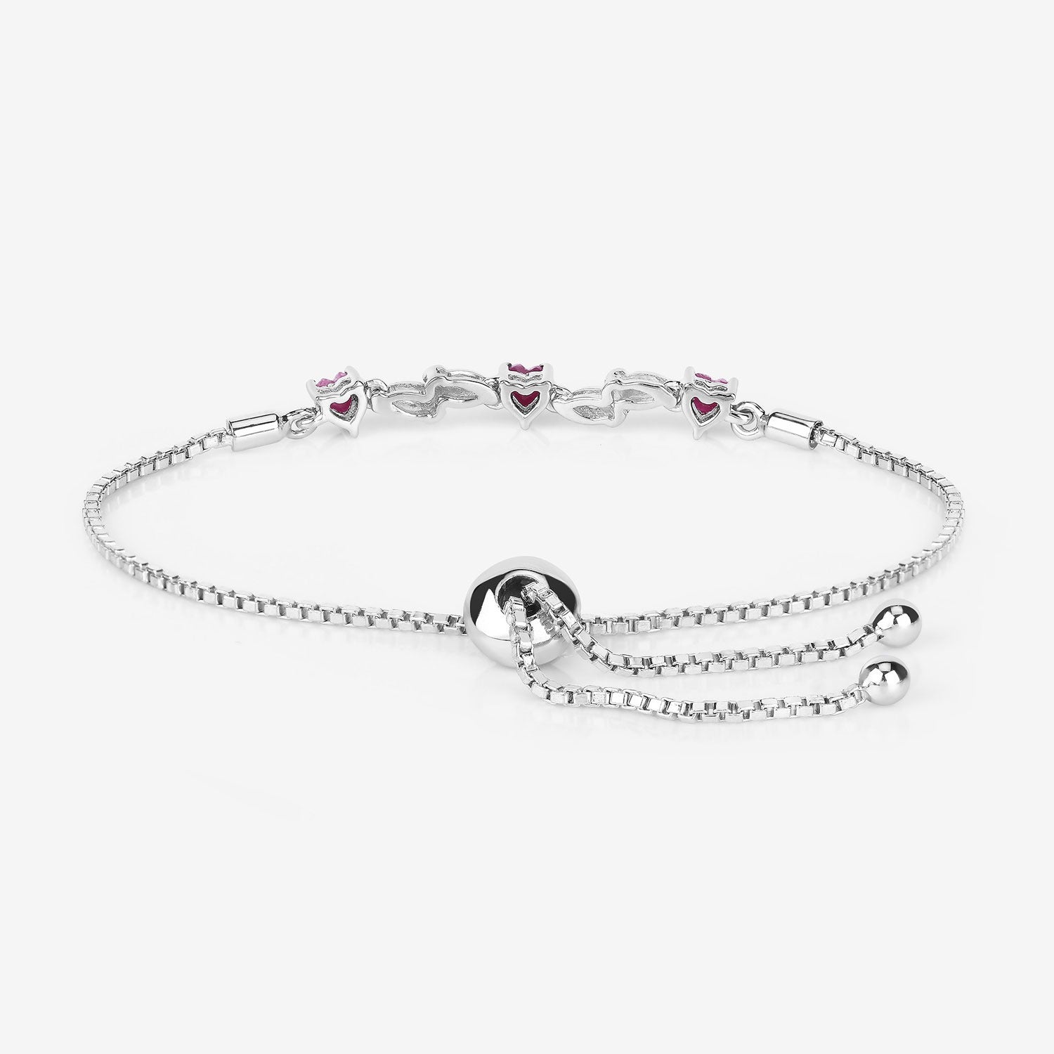 Genuine Ruby and White Sapphire Silver Heart Bracelet