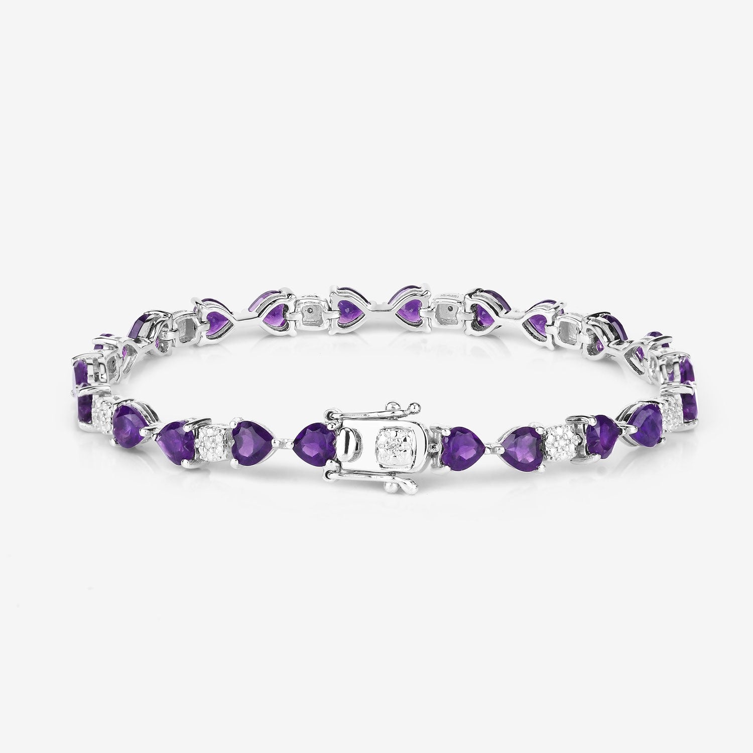 Sterling silver bracelet with heart-shaped amethyst and diamond gemstones, Fine Color Jewels