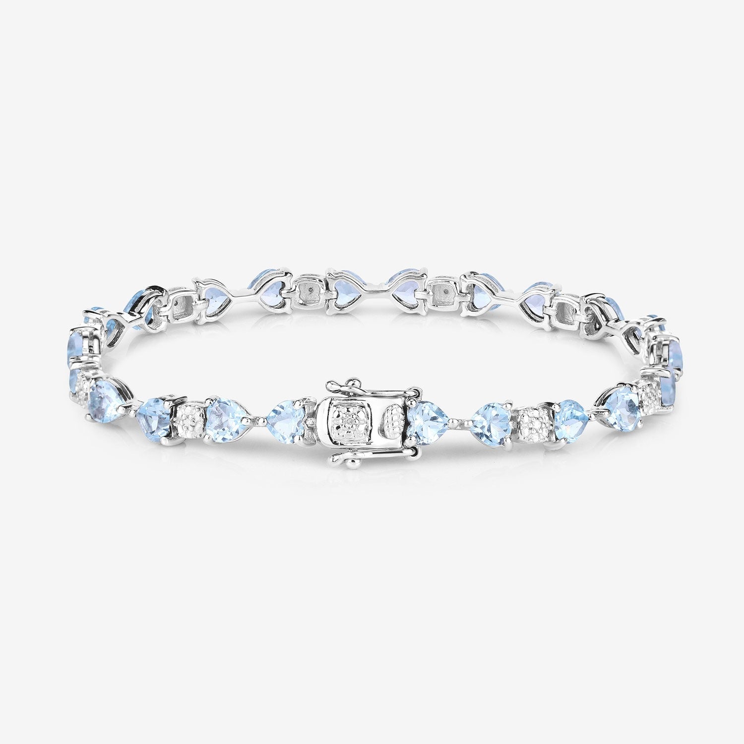 Genuine Blue Topaz and White Diamond Silver Heart  Bracelet
