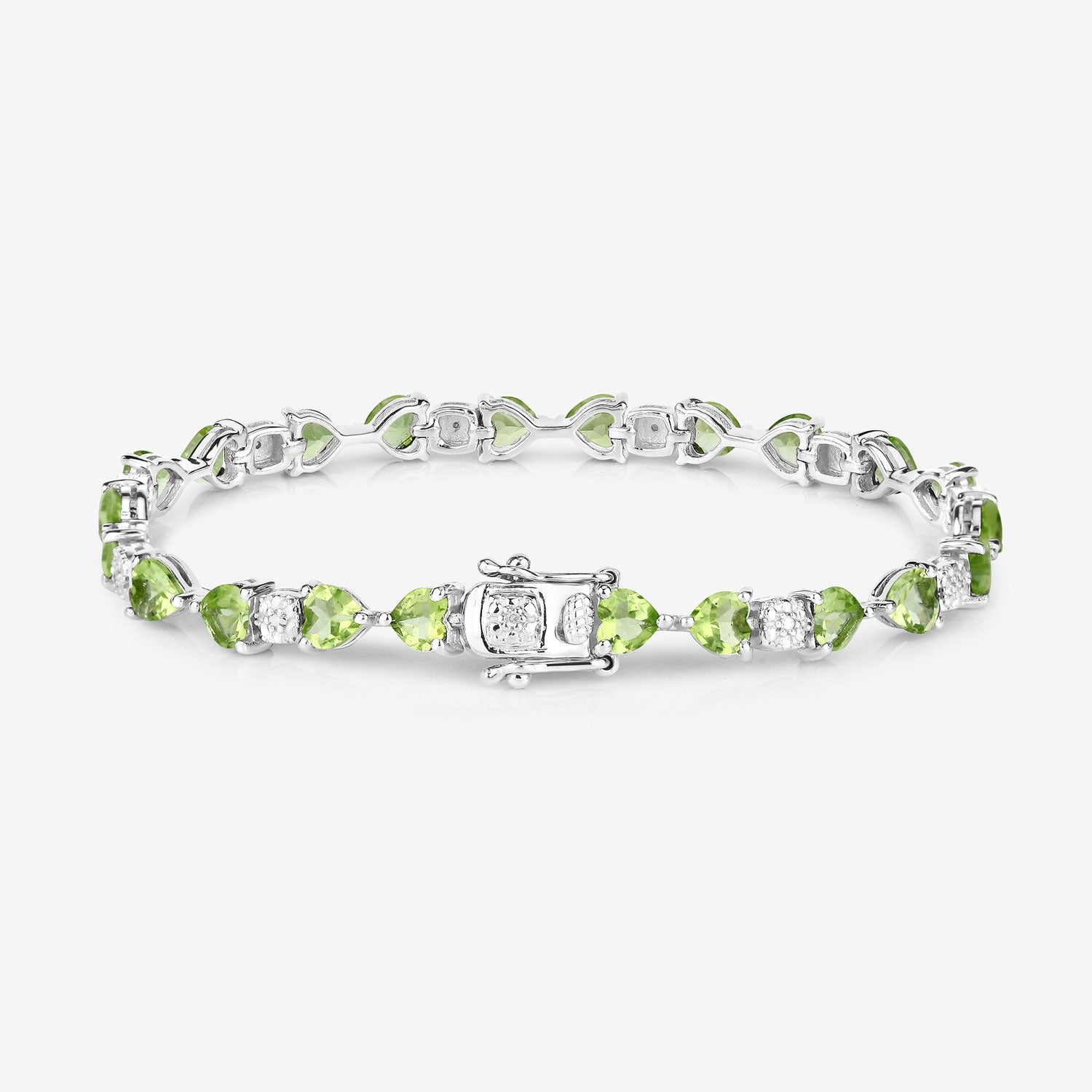 Silver bracelet with round green gemstones and small white stones, fine handcrafted jewelry