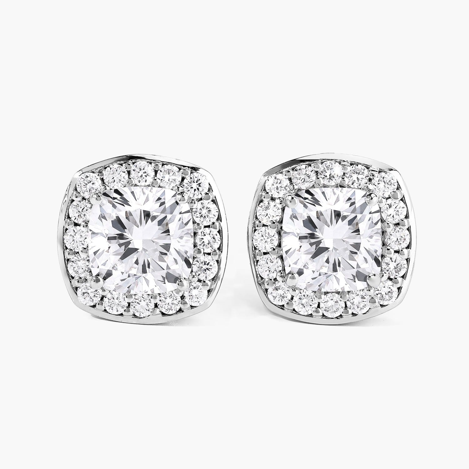 Cushion Lab Grown Diamond Prong Platinum Bridal Halo Stud Earrings