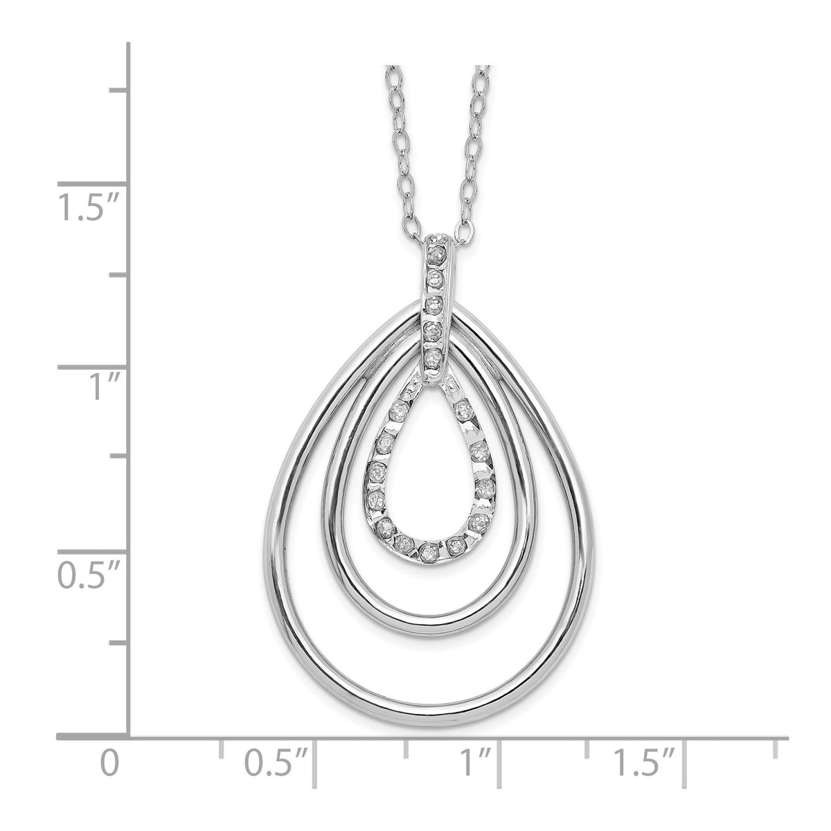 0.005 Ct Round White Diamond Mystique Platinum-Plated Sterling Silver Triple Teardrop Necklace