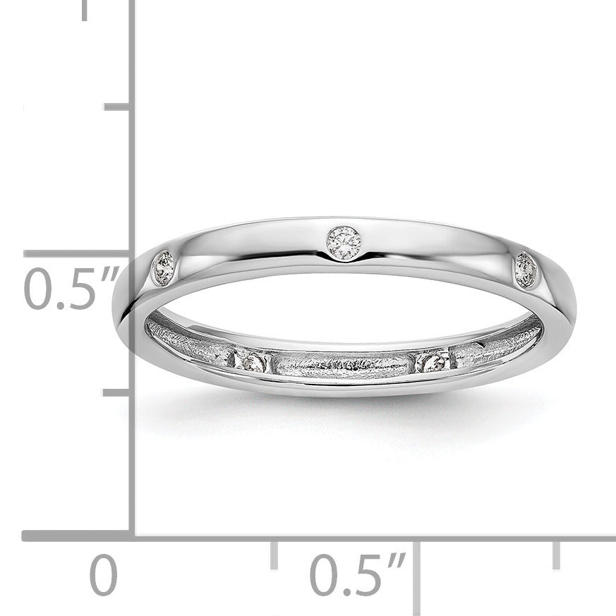 0.105 Ct Round White Natural Diamond Flush Set 14K White Gold Band Ring