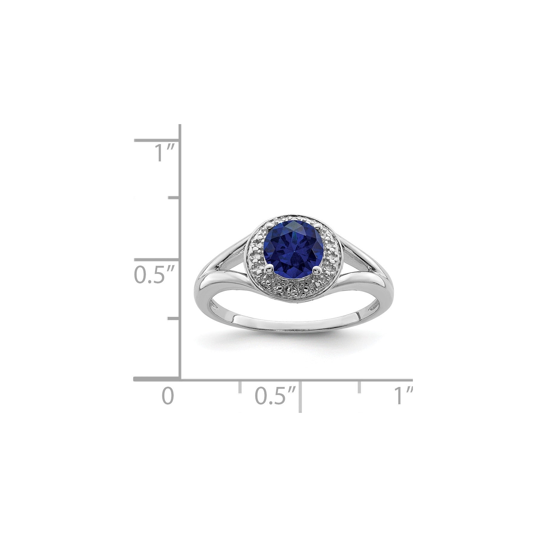 1.05 Ct Created Sapphire & Diamond Prong Rhodium-Plated Sterling Silver Halo Ring