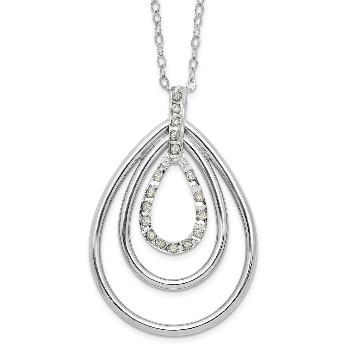 0.005 Ct Round White Diamond Mystique Platinum-Plated Sterling Silver Triple Teardrop Necklace