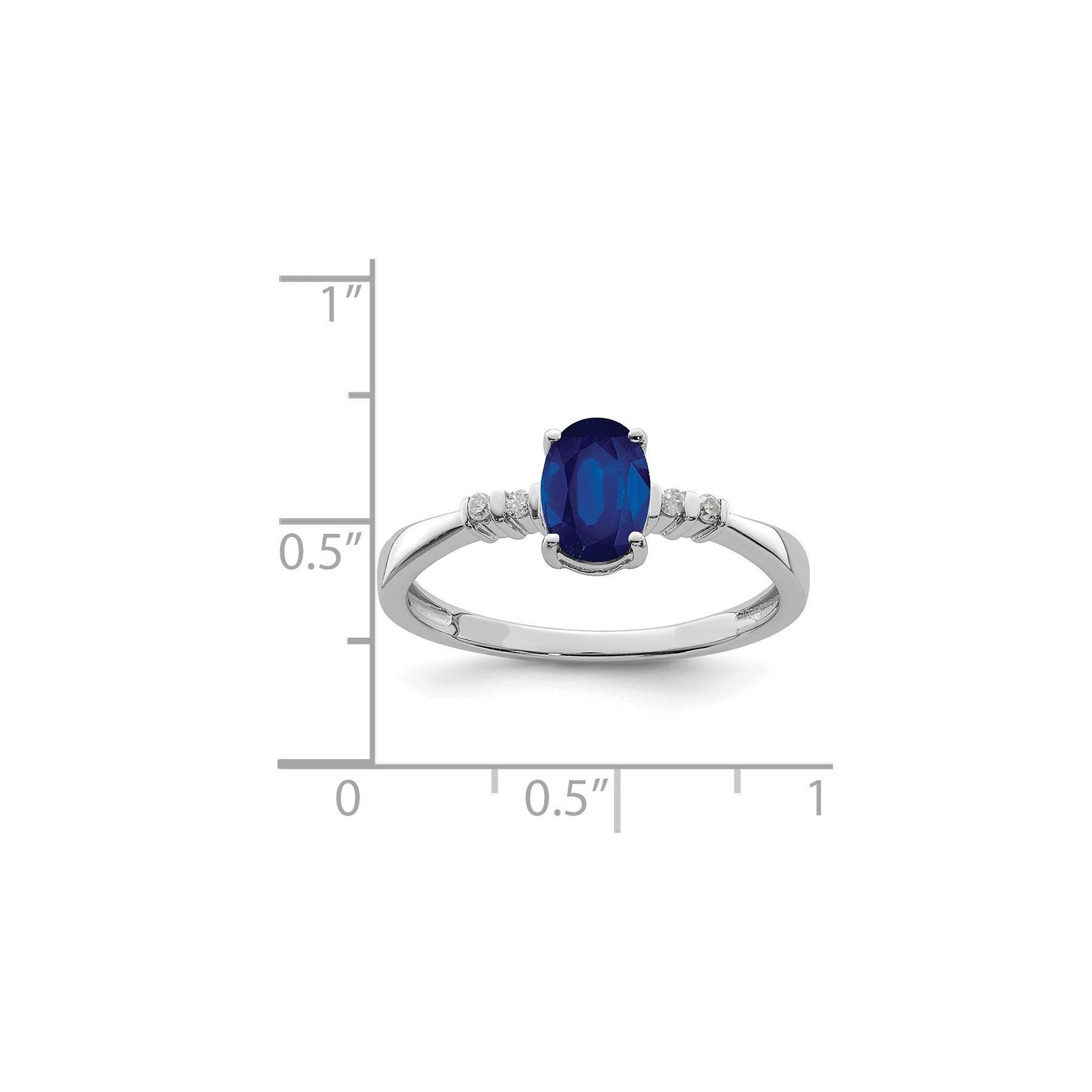 1.04 Ct Oval Blue Sapphire & Diamond Prong Rhodium Over Silver Five Stone Ring