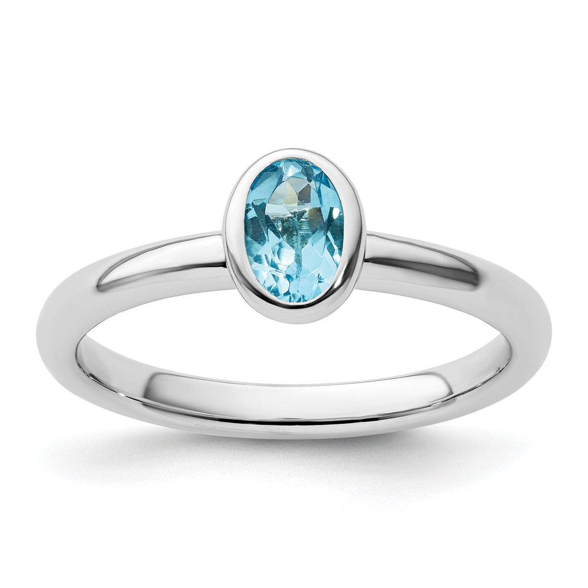 Oval Shaped Bezel Set Sterling Silver Stackable Solitaire Ring