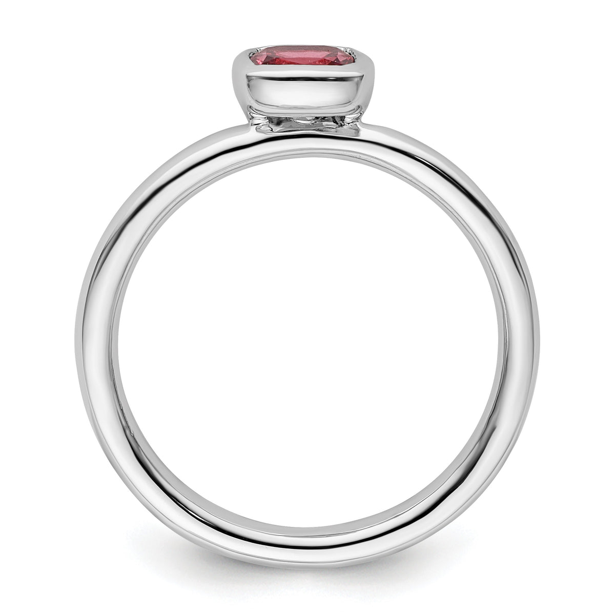 Cushion Cut Gemstone Bezel Set Sterling Silver Stackable Unisex Solitaire Ring