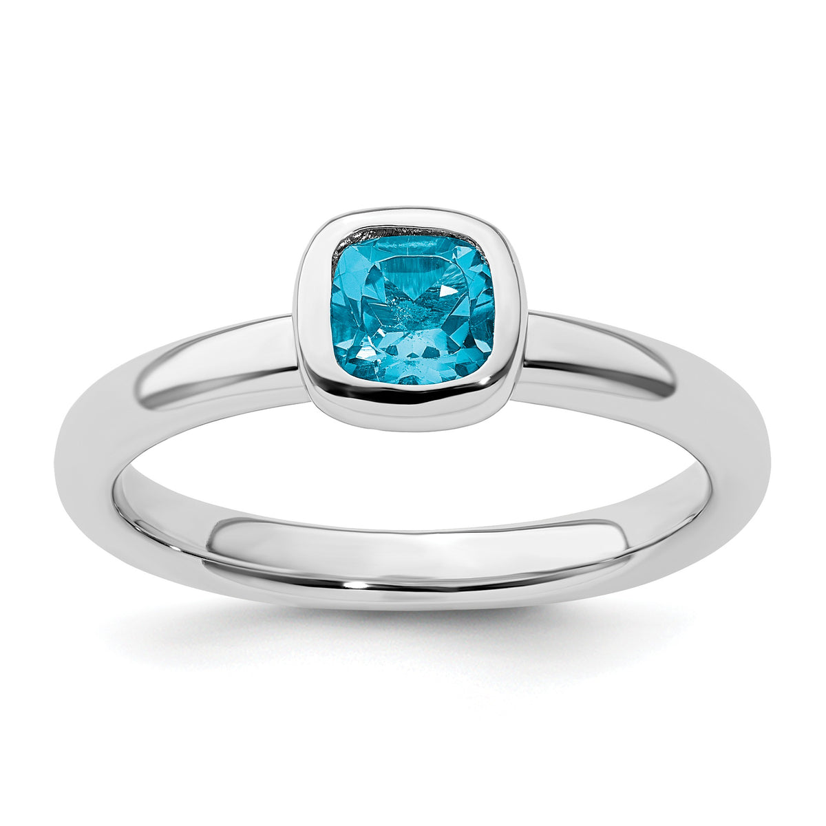 Cushion Cut Gemstone Bezel Set Sterling Silver Stackable Unisex Solitaire Ring