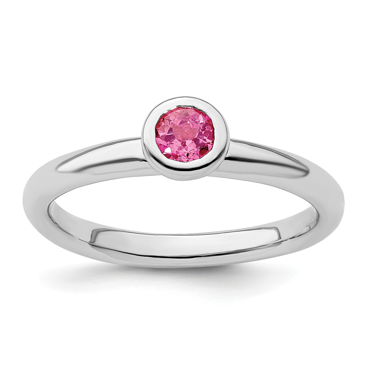 Round Blue and Pink Gemstone Bezel Set Rhodium over Sterling Silver Stackable Ring